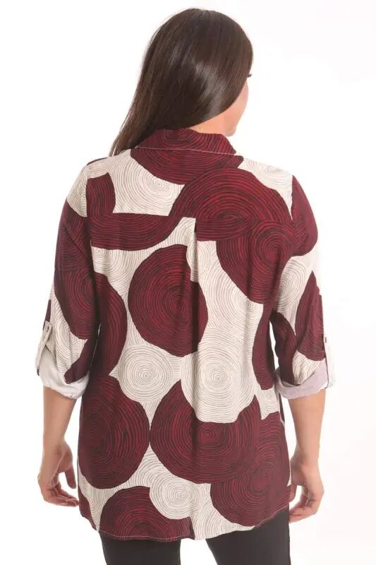 Angelino Plus Size Burgundy Printed Viscose Shirt - 5