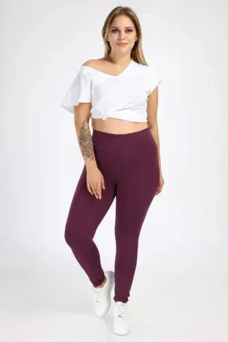 Angelino Plus Size Burgundy Shaping High-Waist Plain Leggings 23976 - 1