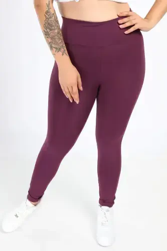 Angelino Plus Size Burgundy Shaping High-Waist Plain Leggings 23976 - BÜYÜKBEDENIZ (1)