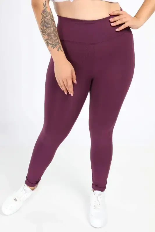 Angelino Plus Size Burgundy Shaping High-Waist Plain Leggings 23976 - 2
