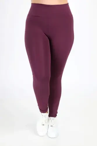 Angelino Plus Size Burgundy Shaping High-Waist Plain Leggings 23976 - 3