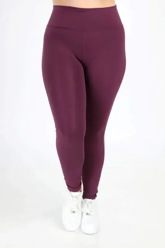 Angelino Plus Size Burgundy Shaping High-Waist Plain Leggings 23976 - 3