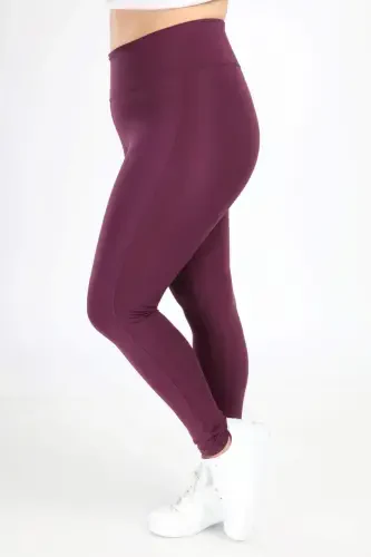 Angelino Plus Size Burgundy Shaping High-Waist Plain Leggings 23976 - 4