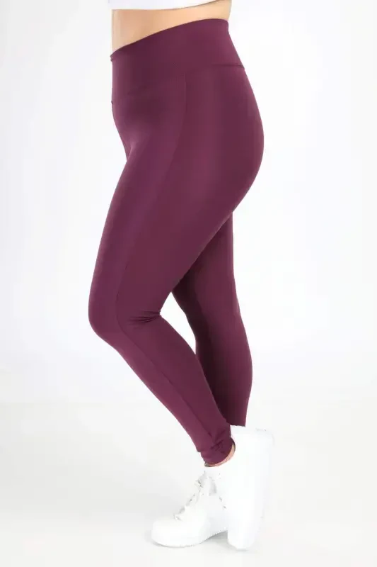 Angelino Plus Size Burgundy Shaping High-Waist Plain Leggings 23976 - 4