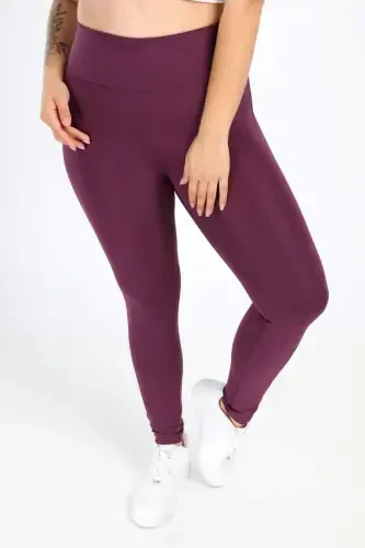 Angelino Plus Size Burgundy Shaping High-Waist Plain Leggings 23976 - 5
