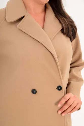 Angelino Plus Size Button Detailed Cashmere Beige Coat - 4
