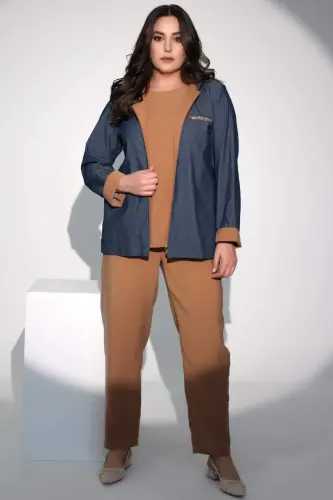 Angelino Plus Size Camel Elastic Waist Trousers - 1