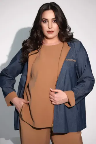 Angelino Plus Size Camel Elastic Waist Trousers - 4