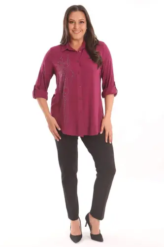 Angelino Plus Size Cherry Stone Printed Woven Shirt - 2