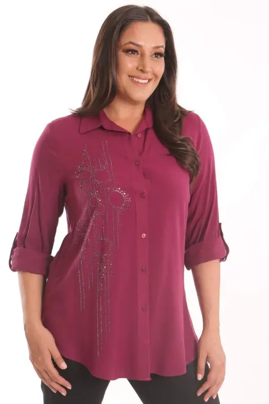 Angelino Plus Size Cherry Stone Printed Woven Shirt - 3