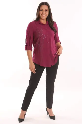 Angelino Plus Size Cherry Stone Printed Woven Shirt - 4