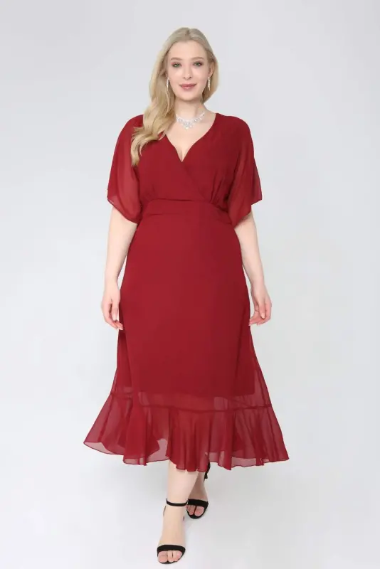 Angelino Plus Size Chiffon Six Pleated Wrap Dress KL7713 - BÜYÜKBEDENIZ