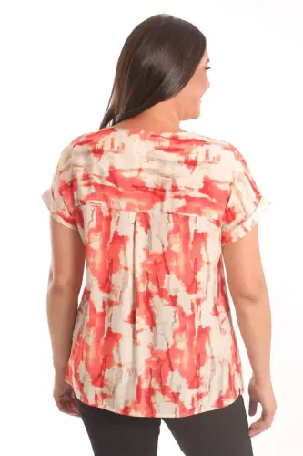 Angelino Plus Size Coral Batik Pattern Drop Shoulder Blouse - 5