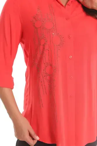 Angelino Plus Size Coral Stone Print Woven Shirt - 3