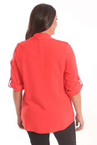 Angelino Plus Size Coral Stone Printed Woven Shirt - 6