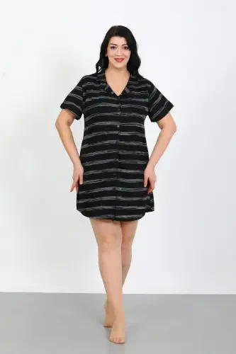 Angelino Plus Size Cotton Button-Down Black Tunic Nightgown 1033 - 1