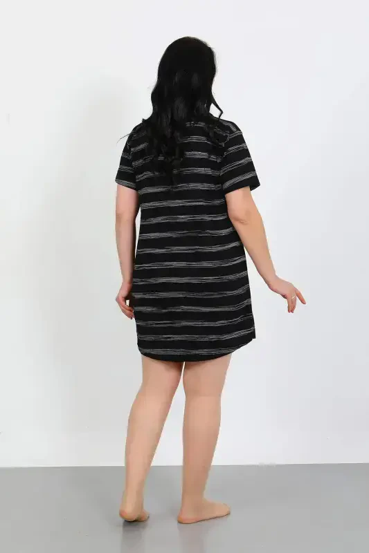 Angelino Plus Size Cotton Button-Down Black Tunic Nightgown 1033 - 3