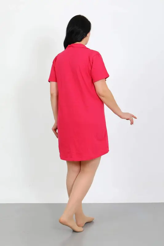 Angelino Plus Size Cotton Button-Down Fuchsia Tunic Nightgown 1025 - 3