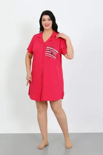 Angelino Plus Size Cotton Button-Down Fuchsia Tunic Nightgown 1025 - 1