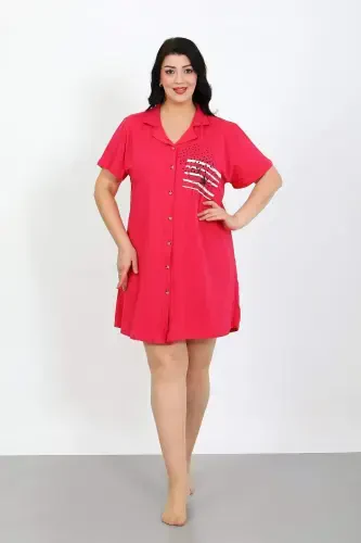 Angelino Plus Size Cotton Button-Down Fuchsia Tunic Nightgown 1025 - 5