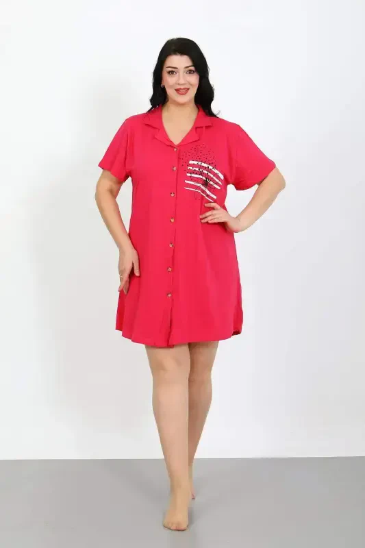 Angelino Plus Size Cotton Button-Down Fuchsia Tunic Nightgown 1025 - 5