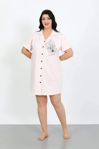 Angelino Plus Size Cotton Button-Down Powder Tunic Nightgown 1025 - 1