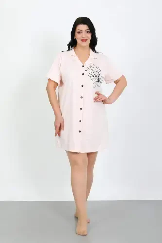 Angelino Plus Size Cotton Button-Down Powder Tunic Nightgown 1025 - 4
