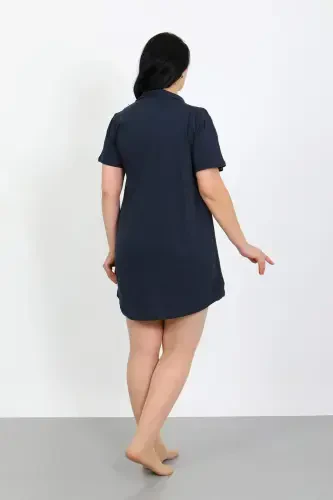 Angelino Plus Size Cotton Buttoned Navy Tunic Nightdress 1025 - 3