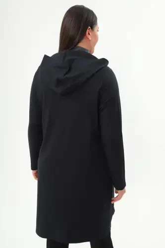 Angelino Plus Size Diamond Pattern Zippered Navy Blue Coat - 5