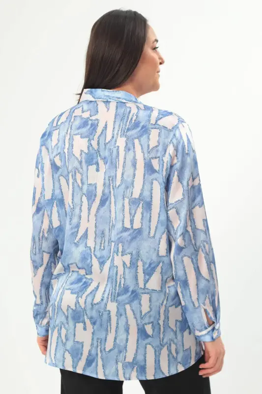 Angelino Plus Size Digital Print Plus Size Blue Shirt - 6