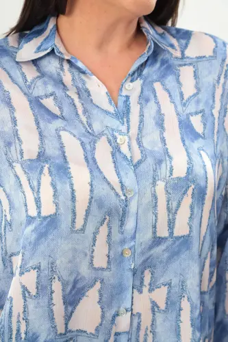 Angelino Plus Size Digital Print Plus Size Blue Shirt - 1