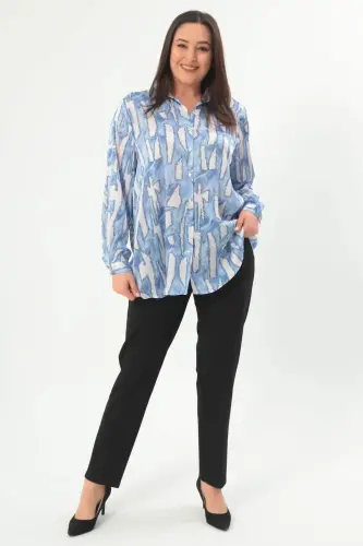 Angelino Plus Size Digital Print Plus Size Blue Shirt - 8