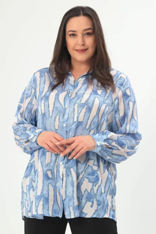 Angelino Plus Size Digital Print Plus Size Blue Shirt - 3