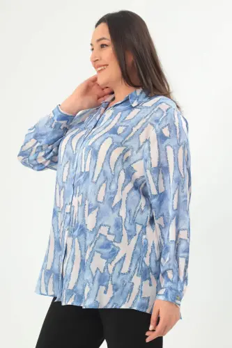 Angelino Plus Size Digital Print Plus Size Blue Shirt - 7
