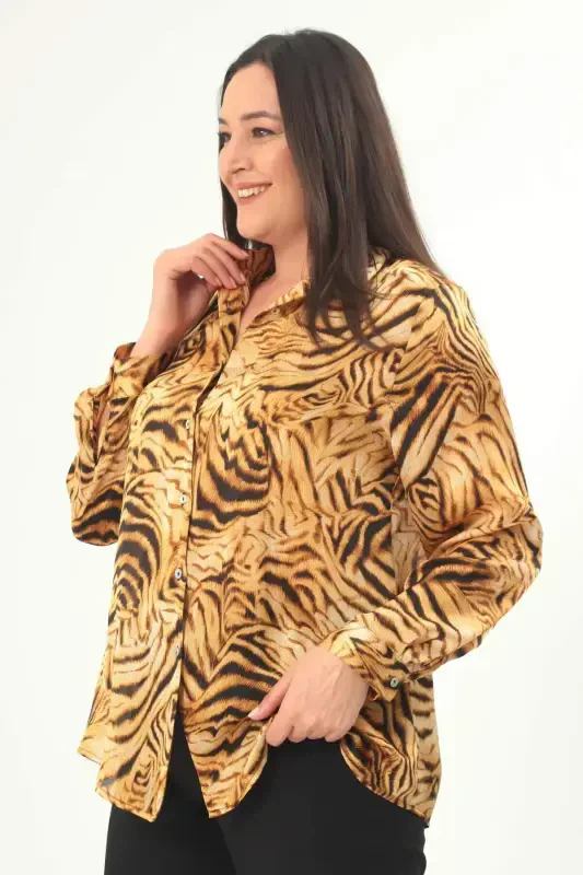 Angelino Plus Size Digital Print Tiger Pattern Shirt - 6