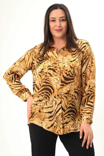 Angelino Plus Size Digital Print Tiger Pattern Shirt - 1