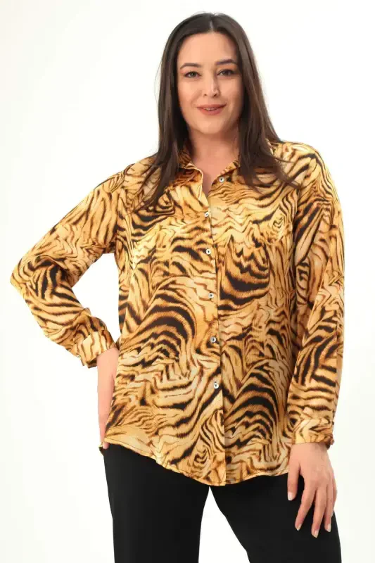 Angelino Plus Size Digital Print Tiger Pattern Shirt - 1