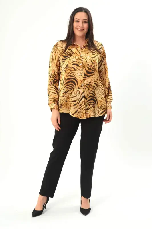 Angelino Plus Size Digital Print Tiger Pattern Shirt - 2