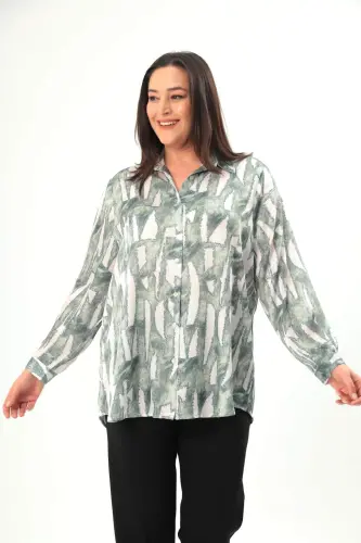 Angelino Plus Size Digital Printed Oversize Khaki Shirt - 10