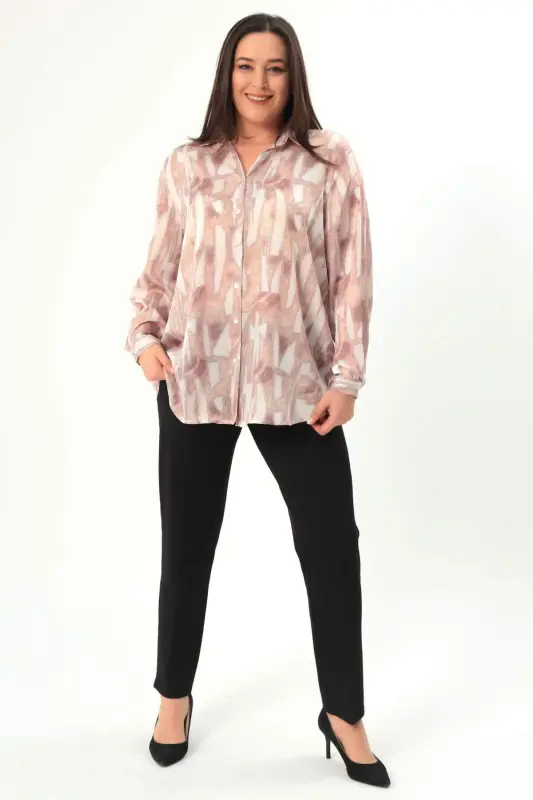 Angelino Plus Size Digital Printed Plus Size Mink Shirt - 6