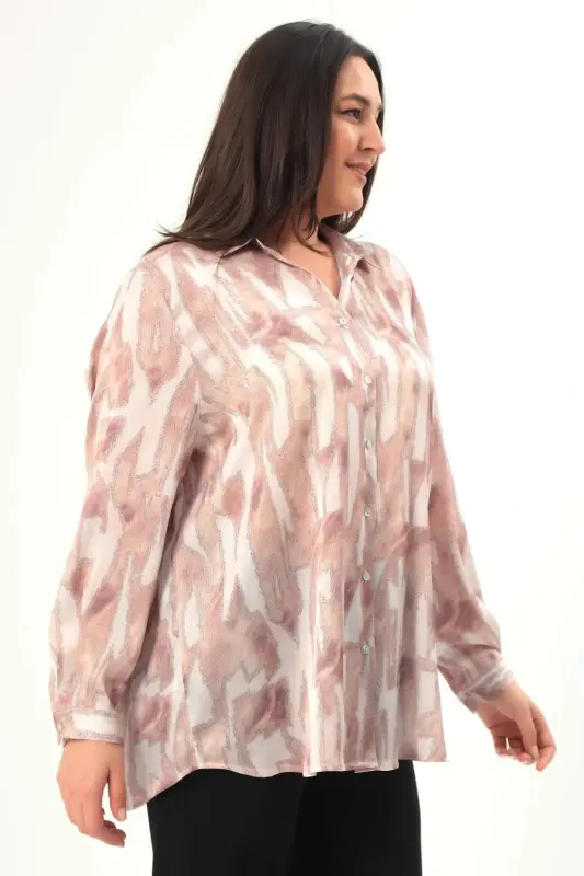 Angelino Plus Size Digital Printed Plus Size Mink Shirt - 3
