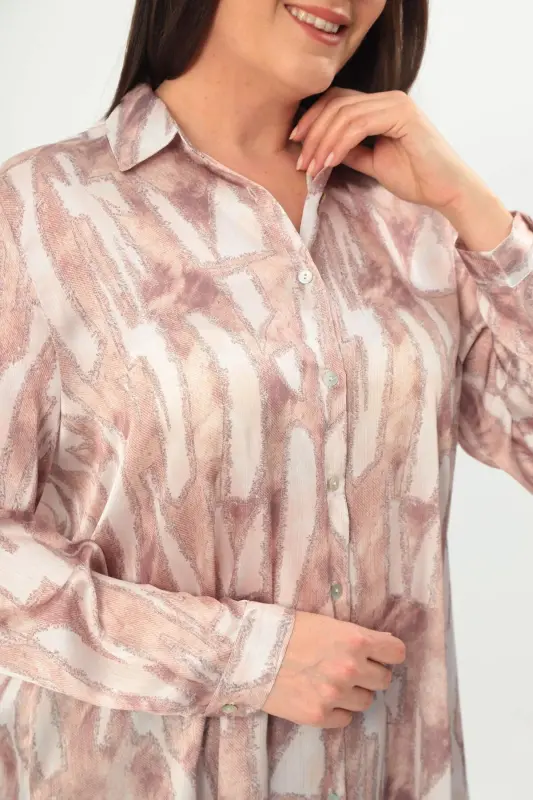 Angelino Plus Size Digital Printed Plus Size Mink Shirt - 4