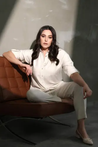 Angelino Plus Size Drop Shoulder Striped Mink Shirt - 3