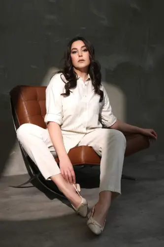 Angelino Plus Size Dropped Shoulder Striped Mink Shirt - 1