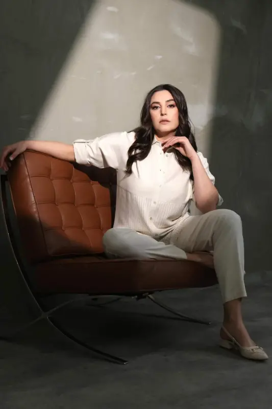Angelino Plus Size Dropped Shoulder Striped Mink Shirt - 5