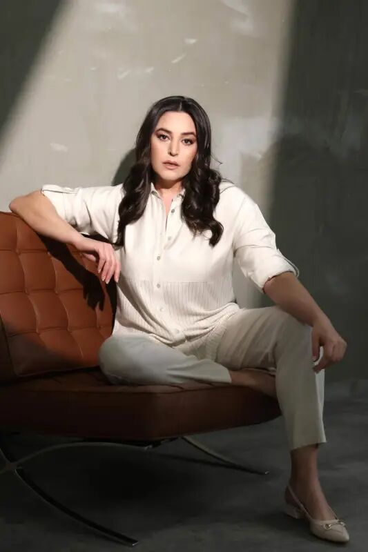 Angelino Plus Size Dropped Sleeve Striped Mink Shirt - 3