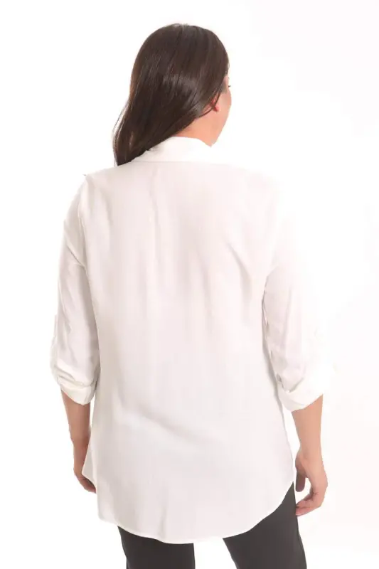 Angelino Plus Size Ecru Stone Printed Woven Shirt - 6