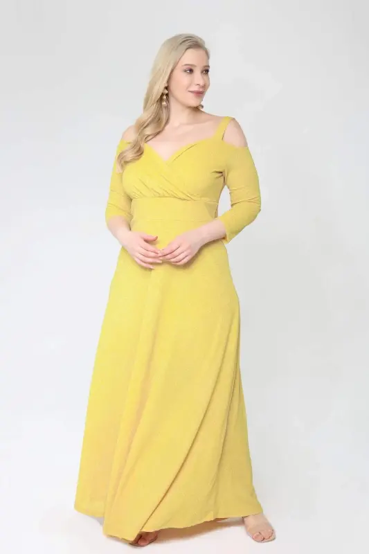 Angelino Plus Size Elastic Shoulders Strapless Long Lining Ball Gown 1629 - 2