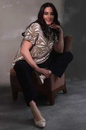 Angelino Plus Size Epaulette Stone Printed Leaf Patterned Mink Blouse - 7