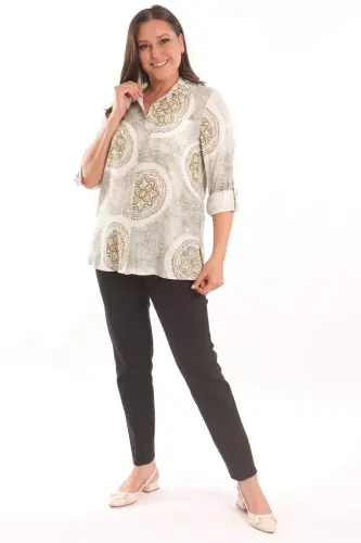 Angelino Plus Size Ethnic Pattern Green Shirt - 4